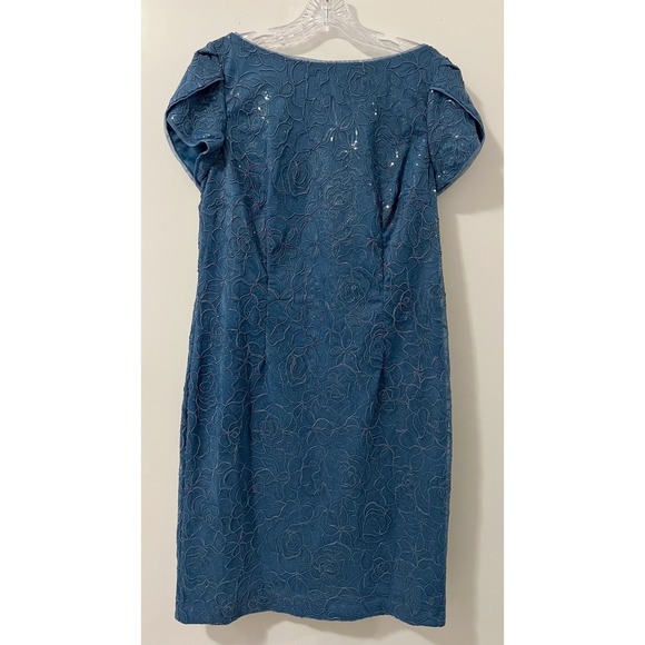 JS Collections Blue Soutache Sequin Sheath Dress Womens Size 14 Cocktail Wedding